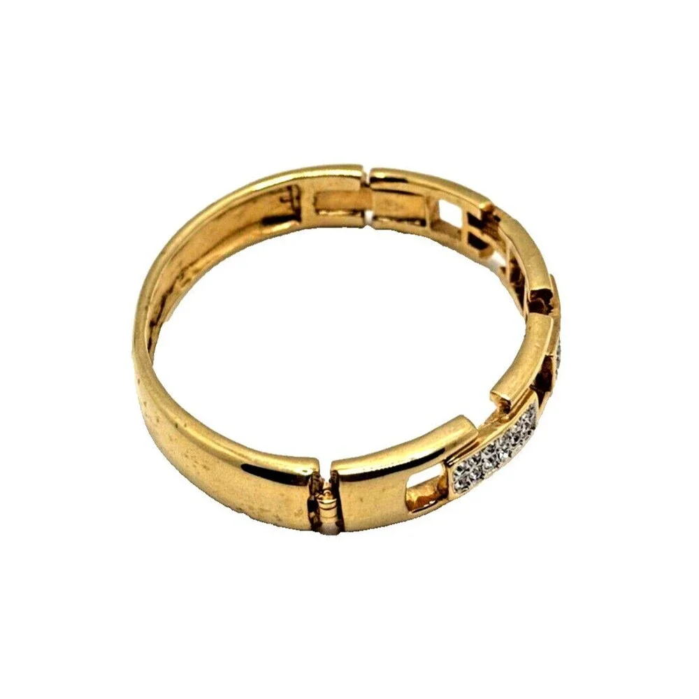 Rhinestone Link Bangle Bracelet Gold Tone Statement Hinged Runway Jewelry 7